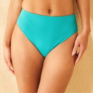 Shade & Shore Teal Blue Pique High Waist/Leg Medium Coverage Bikini Bottom